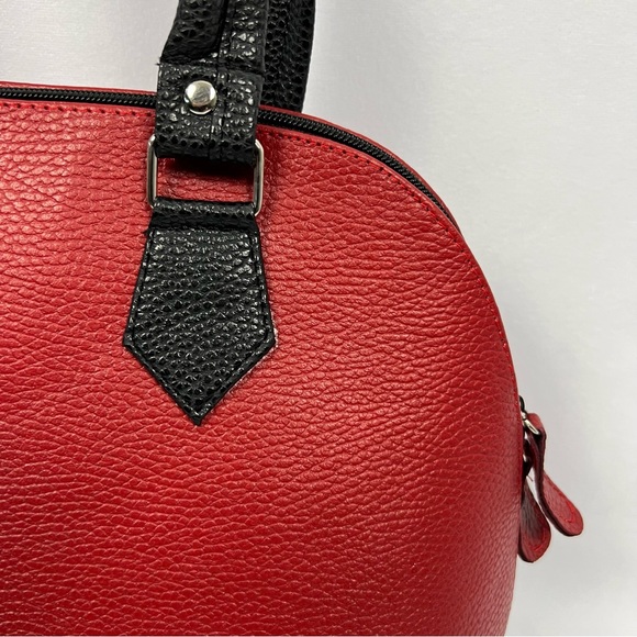 Dome Satchel Handbag Red and Black - Picture 4 of 8